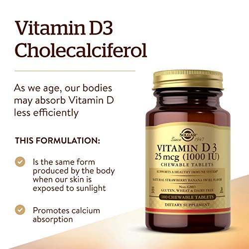 Solgar Vitamina D3 1000 UI (25 µg) Comprimidos masticables - Envase de 100 Solgar Vitamina D3 1000 UI (25 µg) Comprimidos masticables - Envase de 100