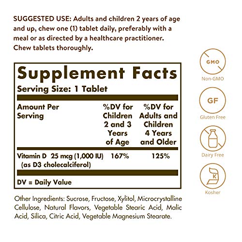 Solgar Vitamina D3 1000 UI (25 µg) Comprimidos masticables - Envase de 100