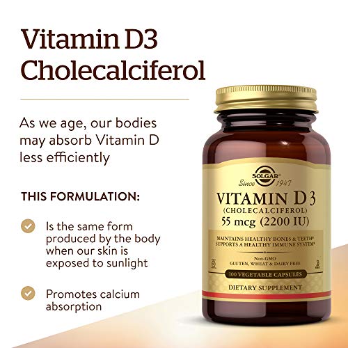 Solgar Vitamina D3 (Colecalciferol) 2200 UI (55 µg) Cápsulas vegetales - Envase de 100 Solgar Vitamina D3 (Colecalciferol) 2200 UI (55 µg) Cápsulas vegetales - Envase de 100