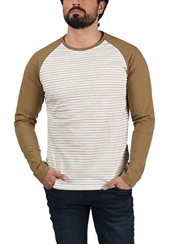 !Solid Stepan Camiseta De Manga Larga A Rayas Estampada Longsleeve para Hombre con Cuello Redondo De 100% algodón, tamaño:L, Color:Ermine (5944)