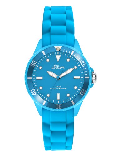 s.Oliver s.Oliver - Reloj analógico unisex de cuarzo con correa de silicona azul - sumergible a 50 metros