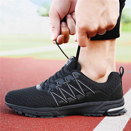 SOLLOMENSI Zapatillas de Deporte Hombres Running Zapatos para Correr Gimnasio Sneakers Deportivas Padel Transpirables Casual Montaña 44 EU B Negro