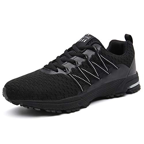 SOLLOMENSI Zapatillas de Deporte Hombres Running Zapatos para Correr Gimnasio Sneakers Deportivas Padel Transpirables Casual Montaña 44 EU B Negro