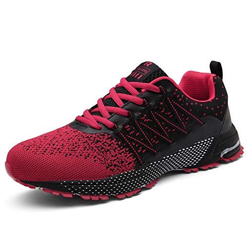 SOLLOMENSI Zapatillas de Hombres Deporte Running Zapatos para Correr Gimnasio Sneakers Deportivas Padel Transpirables Casual Montaña 44 EU A Rojo