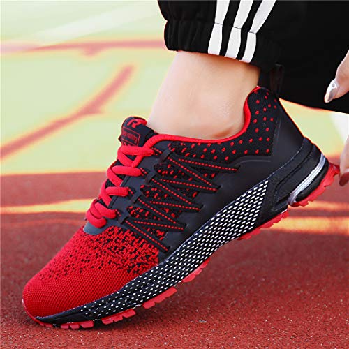 SOLLOMENSI Zapatillas de Hombres Deporte Running Zapatos para Correr Gimnasio Sneakers Deportivas Padel Transpirables Casual Montaña 46 EU A Rojo