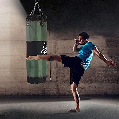 Solomi Saco de Arena de Boxeo, Hanging Canvas Hollow Kickboxing Fight Karate Punch Bag con Hebilla de Seguridad de Gancho de Cadena de Hierro(1 m-Verde)