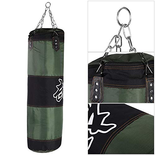 Solomi Saco de Arena de Boxeo, Hanging Canvas Hollow Kickboxing Fight Karate Punch Bag con Hebilla de Seguridad de Gancho de Cadena de Hierro(1 m-Verde)