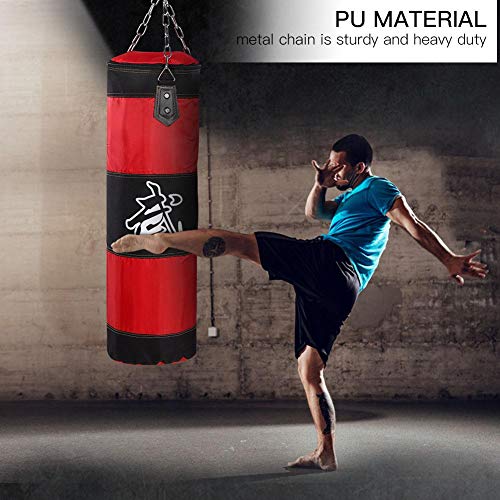 Solomi Saco de Arena de Boxeo, Hanging Canvas Hollow Kickboxing Fight Karate Punch Bag con Hebilla de Seguridad de Gancho de Cadena de Hierro(1.2 m-Rojo)