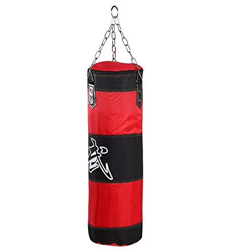 Solomi Saco de Arena de Boxeo, Hanging Canvas Hollow Kickboxing Fight Karate Punch Bag con Hebilla de Seguridad de Gancho de Cadena de Hierro(1.2 m-Rojo)