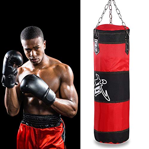 Solomi Saco de Arena de Boxeo, Hanging Canvas Hollow Kickboxing Fight Karate Punch Bag con Hebilla de Seguridad de Gancho de Cadena de Hierro(1.2 m-Rojo)