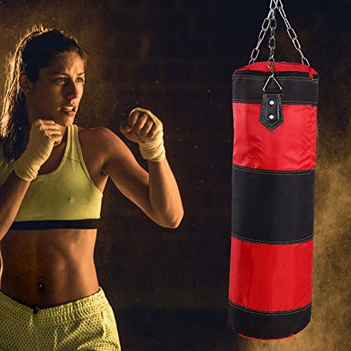 Solomi Saco de Arena de Boxeo, Hanging Canvas Hollow Kickboxing Fight Karate Punch Bag con Hebilla de Seguridad de Gancho de Cadena de Hierro(1.2 m-Rojo)