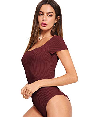 SOLY HUX Mujer Sexy Manga Corta Body Mono Leotardo Camiseta Top para Mayor Comodidad sin Costuras Laterales