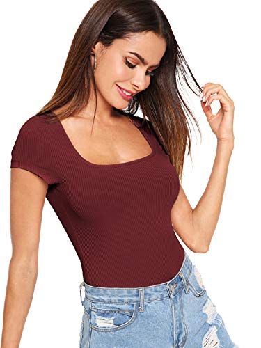 SOLY HUX Mujer Sexy Manga Corta Body Mono Leotardo Camiseta Top para Mayor Comodidad sin Costuras Laterales