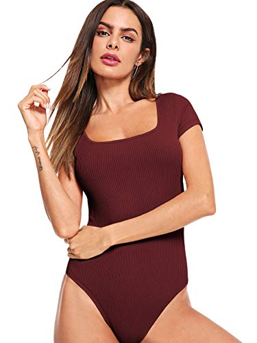 SOLY HUX Mujer Sexy Manga Corta Body Mono Leotardo Camiseta Top para Mayor Comodidad sin Costuras Laterales