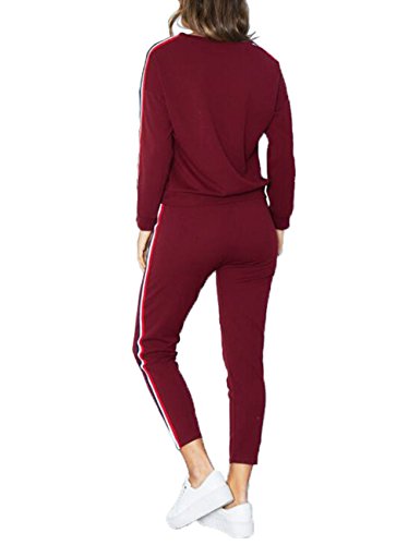 SOMTHRON Mujer Conjunto de chándal de Mujer otoño Invierno con 2 Rayas Mangas largas + Pantalones Traje Deportivo Casual Gimnasio Vida Cotidiana(WR,L)