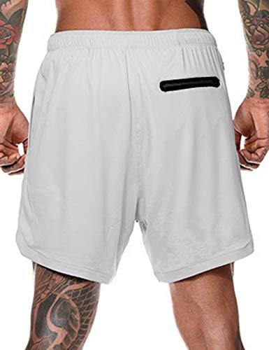 SOMTHRON - Pantalones cortos 2 en 1 para hombre, de secado rápido, para correr, fitness, con bolsillos, Primavera-verano, Sin mangas, Hombre, color Color gris., tamaño XL