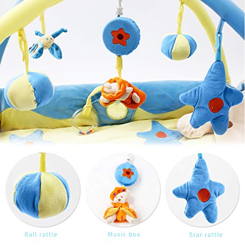 SONARIN Lindo Princess Alfombras de juego Gimnasio de Actividades Baby Play Mat & Activity Gym con música,juguetes para Actividades,cama pequeña,Colorido e interactivo(Azul)