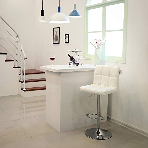Songmics 2 x Taburetes de Bar, con Respaldo, Regulable en Altura y Giratorio Cromado de Cuero sintético Blanco LJB64W, PU, 38 x 44,5 x (95-115) cm Songmics 2 x Taburetes de Bar, con Respaldo, Regulable en Altura y Giratorio Cromado de Cuero sintético Blanco LJB64W, PU, 38 x 44,5 x (95-115) cm
