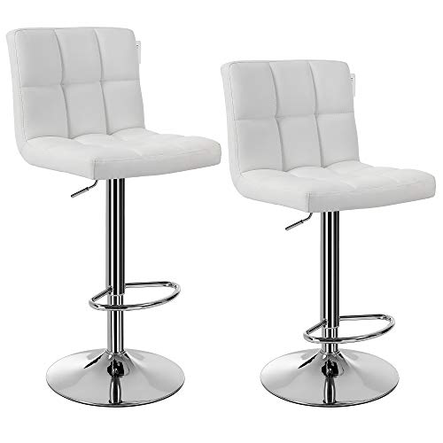 Songmics 2 x Taburetes de Bar, con Respaldo, Regulable en Altura y Giratorio Cromado de Cuero sintético Blanco LJB64W, PU, 38 x 44,5 x (95-115) cm Songmics 2 x Taburetes de Bar, con Respaldo, Regulable en Altura y Giratorio Cromado de Cuero sintético Blanco LJB64W, PU, 38 x 44,5 x (95-115) cm