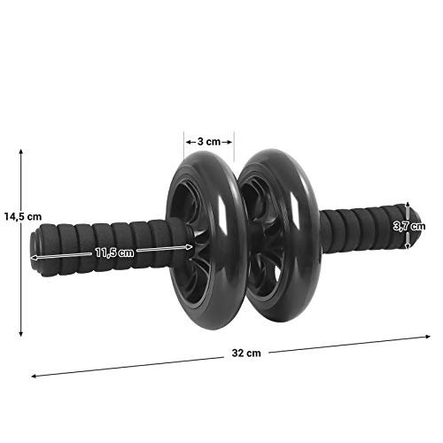 SONGMICS AB Roller AB Wheel, Máquina de Rodillos Abdominales, con Rodillera Antideslizante Extra Gruesa, Negra SPU75BK