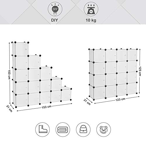 SONGMICS Armario Modular con 16 Cubos, Montaje en Bricolaje, Armario de Almacenamiento de Plástico, con Puertas, Estable, Instalación Sencilla, LPC44BS