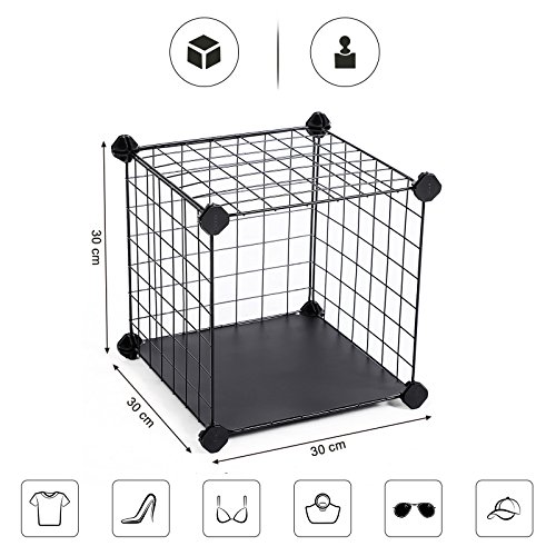 SONGMICS Armario Modular de Malla de Hierro, Armario de Almacenaje, Estantería Modulable, Organizador Multiuso, 4 Niveles, 3 Filas, con 1 Martillo de Goma Gratuito, 93 x 31 x 123 cml, Negro LPI34H