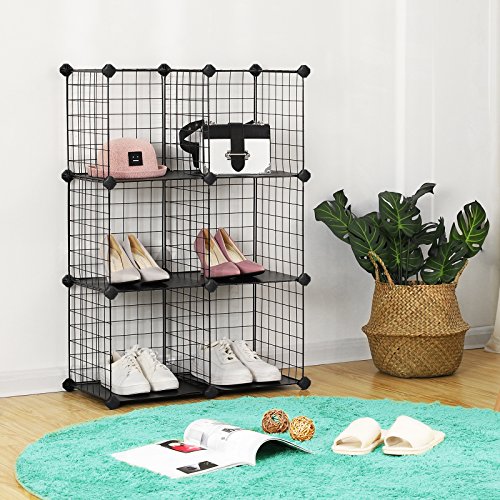 SONGMICS Armario Modular de Malla de Hierro, Estantería Modulable, Estantería con Alambre de Hierro, 6 Cubos Libres, para Almacenar Libros, Prendas y Zapatos, Negro LPI111H