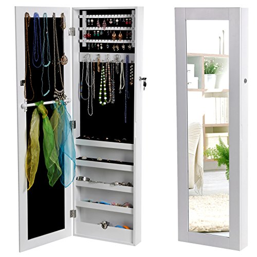Songmics Armario y Espejo 2 en 1 Joyero de pared 36 x 120 x 9,5 cm Color blanco JBC24W Songmics Armario y Espejo 2 en 1 Joyero de pared 36 x 120 x 9,5 cm Color blanco JBC24W