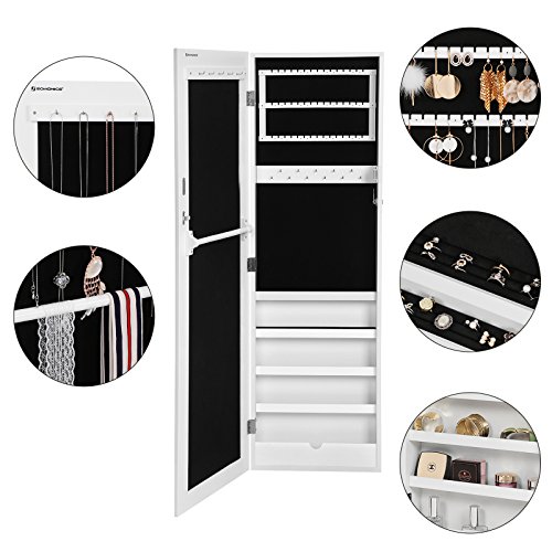 Songmics Armario y Espejo 2 en 1 Joyero de pared 36 x 120 x 9,5 cm Color blanco JBC24W Songmics Armario y Espejo 2 en 1 Joyero de pared 36 x 120 x 9,5 cm Color blanco JBC24W