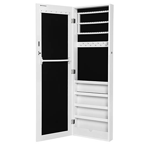 Songmics Armario y Espejo 2 en 1 Joyero de pared 36 x 120 x 9,5 cm Color blanco JBC24W