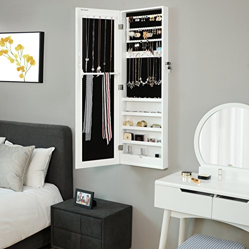 Songmics Armario y Espejo 2 en 1 Joyero de pared 36 x 120 x 9,5 cm Color blanco JBC24W Songmics Armario y Espejo 2 en 1 Joyero de pared 36 x 120 x 9,5 cm Color blanco JBC24W