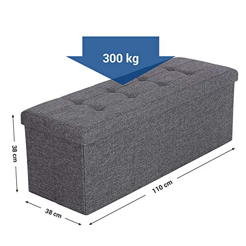 SONGMICS Banco con Espacio de Almacenamiento, Cofre, Caja de Almacenamiento, Plegable, Carga Estática Máx. 300 kg, 120 L, 110 x 38 x 38 cm, Imitación Lino, Gris Oscuro LSF77K