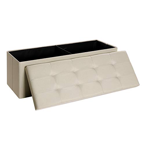 SONGMICS Banco con Espacio de Almacenamiento, Cofre, Caja de Almacenamiento, Plegable, Carga Estática Máx. 300 kg, 120 L, 110 x 38 x 38 cm, Imitación Lino, Beige LSF77BE SONGMICS Banco con Espacio de Almacenamiento, Cofre, Caja de Almacenamiento, Plegable, Carga Estática Máx. 300 kg, 120 L, 110 x 38 x 38 cm, Imitación Lino, Beige LSF77BE