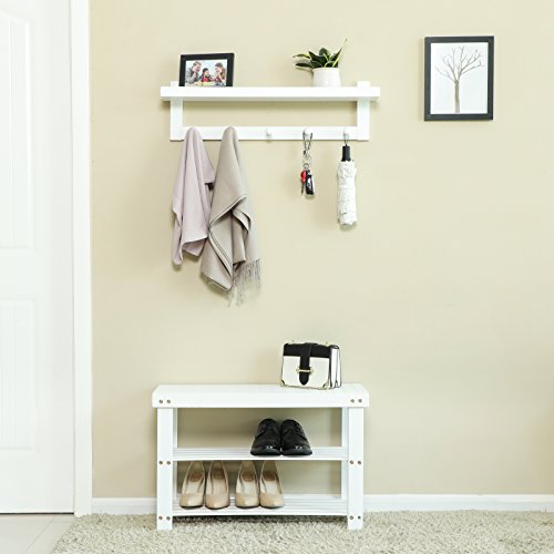 SONGMICS Banco Zapatero de bambú, Estantería para Zapatos con 3 estantes, 70 x 28 x 45 cm Ideal para Entrada, Baño, Sala de Estar, Pasillo, Blanco LBS04B SONGMICS Banco Zapatero de bambú, Estantería para Zapatos con 3 estantes, 70 x 28 x 45 cm Ideal para Entrada, Baño, Sala de Estar, Pasillo, Blanco LBS04B