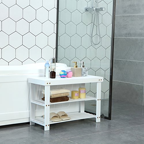 SONGMICS Banco Zapatero de bambú, Estantería para Zapatos con 3 estantes, 70 x 28 x 45 cm Ideal para Entrada, Baño, Sala de Estar, Pasillo, Blanco LBS04B SONGMICS Banco Zapatero de bambú, Estantería para Zapatos con 3 estantes, 70 x 28 x 45 cm Ideal para Entrada, Baño, Sala de Estar, Pasillo, Blanco LBS04B