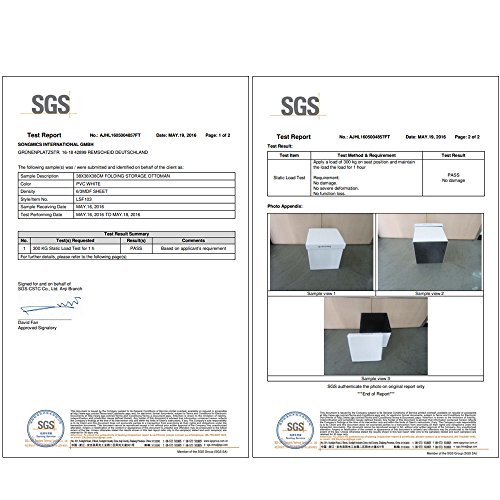 SONGMICS Banqueta Plegable con Compartimento para Almacenaje (Cuero de Imitación, 38 x 38 x 38 cm), color Blanco LSF103