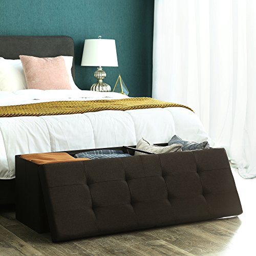 SONGMICS Baúl Puff Taburete para Almacenaje Plegable, Carga Máxima de 300kg, Textil Lino, 110 x 38 x 38 cm, Marrón Oscuro LSF77Q SONGMICS Baúl Puff Taburete para Almacenaje Plegable, Carga Máxima de 300kg, Textil Lino, 110 x 38 x 38 cm, Marrón Oscuro LSF77Q