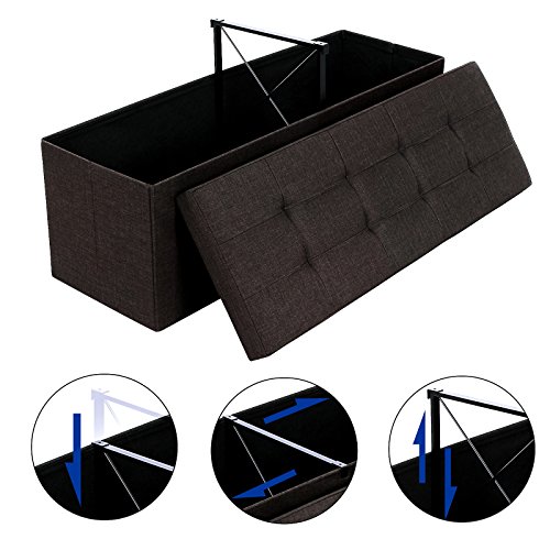 SONGMICS Baúl Puff Taburete para Almacenaje Plegable, Carga Máxima de 300kg, Textil Lino, 110 x 38 x 38 cm, Marrón Oscuro LSF77Q SONGMICS Baúl Puff Taburete para Almacenaje Plegable, Carga Máxima de 300kg, Textil Lino, 110 x 38 x 38 cm, Marrón Oscuro LSF77Q