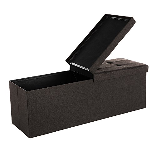 SONGMICS Baúl Puff Taburete para Almacenaje Plegable, Carga Máxima de 300kg, Textil Lino, 110 x 38 x 38 cm, Marrón Oscuro LSF77Q SONGMICS Baúl Puff Taburete para Almacenaje Plegable, Carga Máxima de 300kg, Textil Lino, 110 x 38 x 38 cm, Marrón Oscuro LSF77Q