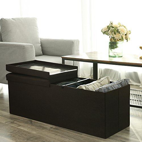 SONGMICS Baúl Puff Taburete para Almacenaje Plegable, Carga Máxima de 300kg, Textil Lino, 110 x 38 x 38 cm, Marrón Oscuro LSF77Q SONGMICS Baúl Puff Taburete para Almacenaje Plegable, Carga Máxima de 300kg, Textil Lino, 110 x 38 x 38 cm, Marrón Oscuro LSF77Q