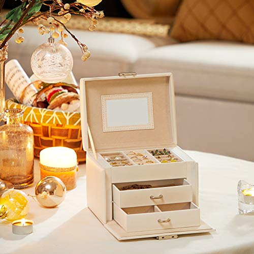 SONGMICS Caja de Joyería, Estuche de Viaje, Portátil, Organizador de Joyas con Cerradura con 2 Cajones, Espejo, Cerradura y Llaves, Idea de Regalo, Blanco JBC154W01 SONGMICS Caja de Joyería, Estuche de Viaje, Portátil, Organizador de Joyas con Cerradura con 2 Cajones, Espejo, Cerradura y Llaves, Idea de Regalo, Blanco JBC154W01