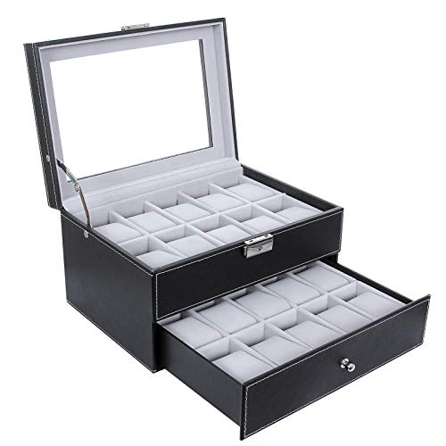 SONGMICS Caja para 20 de Relojes, Joyería Soporte de Exhibición de Relojes color negro JWB020