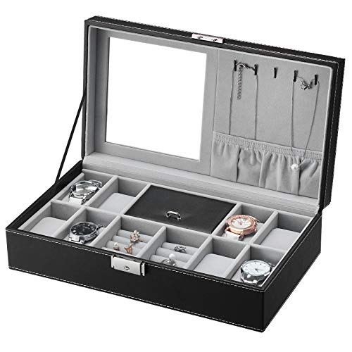 SONGMICS Caja para 8 de Relojes y Joyería, Soporte de Exhibición, Negro JWB41B