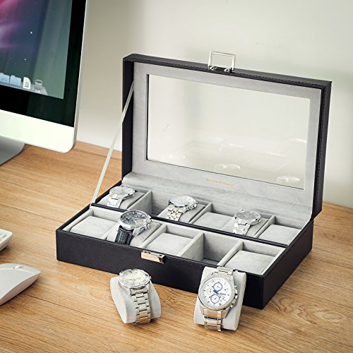 SONGMICS Caja para Relojes, Estuche para Relojes, Organizador de Relojes, Compartimentos Grandes, Forro de Terciopelo, Tapa de Vidrio, Regalo, Negro JWB14BK SONGMICS Caja para Relojes, Estuche para Relojes, Organizador de Relojes, Compartimentos Grandes, Forro de Terciopelo, Tapa de Vidrio, Regalo, Negro JWB14BK
