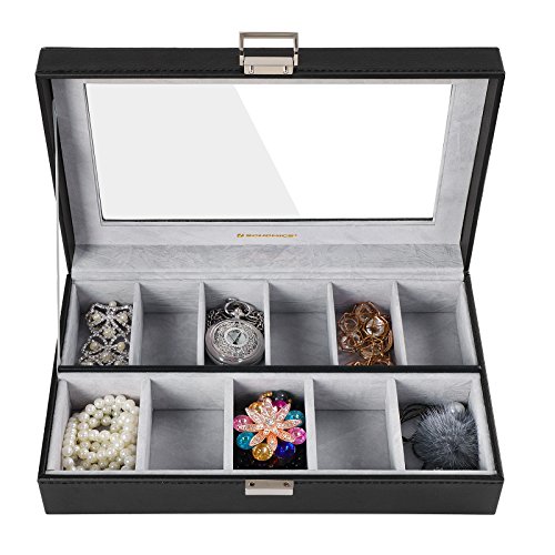 SONGMICS Caja para Relojes, Estuche para Relojes, Organizador de Relojes, Compartimentos Grandes, Forro de Terciopelo, Tapa de Vidrio, Regalo, Negro JWB14BK SONGMICS Caja para Relojes, Estuche para Relojes, Organizador de Relojes, Compartimentos Grandes, Forro de Terciopelo, Tapa de Vidrio, Regalo, Negro JWB14BK