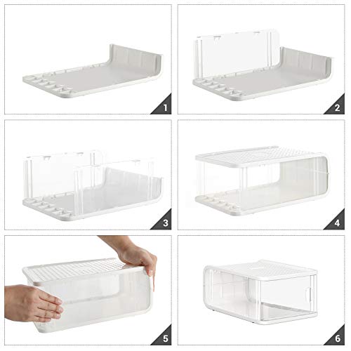 SONGMICS Cajas de Plástico para Zapatos, Paquete de 16, Organizador de Almacenamiento de Zapatos Apilable con Puerta Frontal, Tamaños hasta 42, 21,5 x 32,5 x 13,5 cm, Transparente LSP16TP