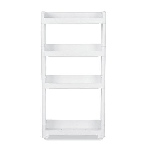 SONGMICS Carrito de Almacenamiento, Carrito de Esquina, Estantería Pequeña con Ruedas, Carrito Estrecho, Estantería de Plástico de 4 Niveles, para Baño y Cocina, 45 x 17 x 91 cm, Blanco KFR10WT SONGMICS Carrito de Almacenamiento, Carrito de Esquina, Estantería Pequeña con Ruedas, Carrito Estrecho, Estantería de Plástico de 4 Niveles, para Baño y Cocina, 45 x 17 x 91 cm, Blanco KFR10WT