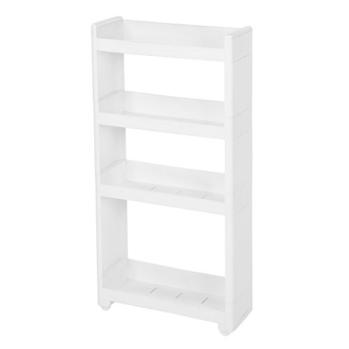 SONGMICS Carrito de Almacenamiento, Carrito de Esquina, Estantería Pequeña con Ruedas, Carrito Estrecho, Estantería de Plástico de 4 Niveles, para Baño y Cocina, 45 x 17 x 91 cm, Blanco KFR10WT SONGMICS Carrito de Almacenamiento, Carrito de Esquina, Estantería Pequeña con Ruedas, Carrito Estrecho, Estantería de Plástico de 4 Niveles, para Baño y Cocina, 45 x 17 x 91 cm, Blanco KFR10WT
