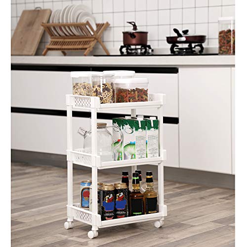 SONGMICS Carrito de Cocina con Ruedas, Estantería con 3 Niveles para Cocina, Oficina y Baño, 61 cm de Altura, Blanco KSC03WT SONGMICS Carrito de Cocina con Ruedas, Estantería con 3 Niveles para Cocina, Oficina y Baño, 61 cm de Altura, Blanco KSC03WT