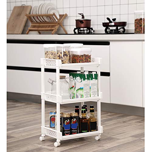 SONGMICS Carrito de Cocina con Ruedas, Estantería con 3 Niveles para Cocina, Oficina y Baño, 61 cm de Altura, Blanco KSC03WT